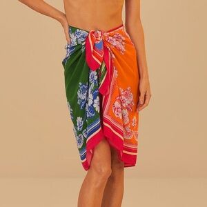 Farm Rio Mixed Scarves Floral Elegance Sarong Swimsuit Beach Cover-Up - OS